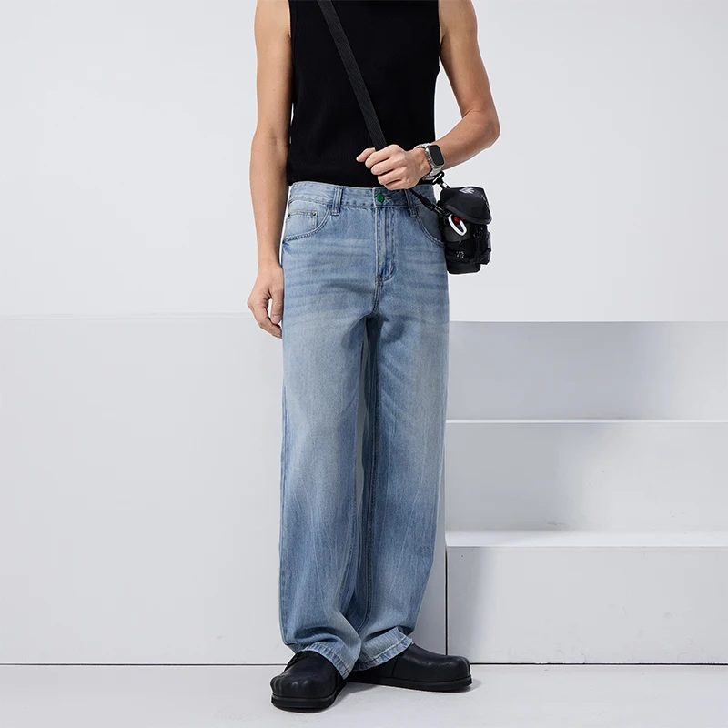 

clanfit straight tube ultra thin summer/spring drapey lyocell denim cat whisker & monkey wash wash process