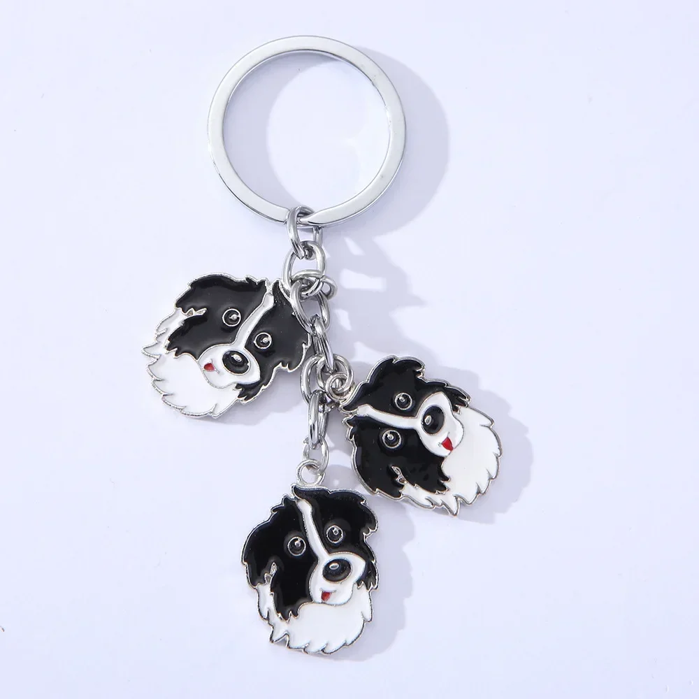 Cartoon Animal Border collie dog Keychain Creative dog lover gifts Keyring Bag Pendant Car Key Accessories
