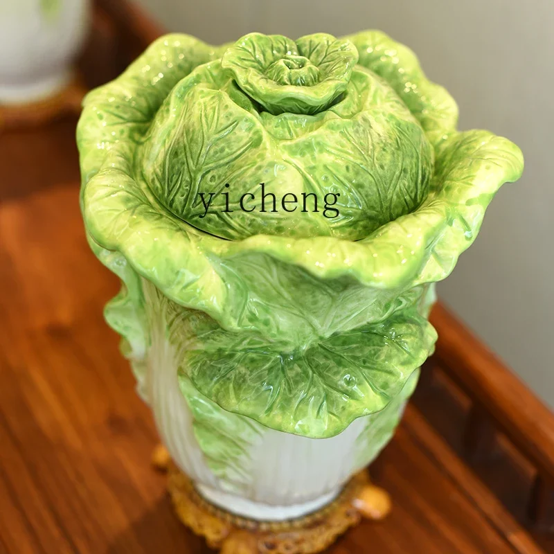Ceramic Cabbage Can Be Inserted With Simulated Flowers, Vase Ornaments, Sealing Jar Ornaments, Living Room TV Cabinetl11