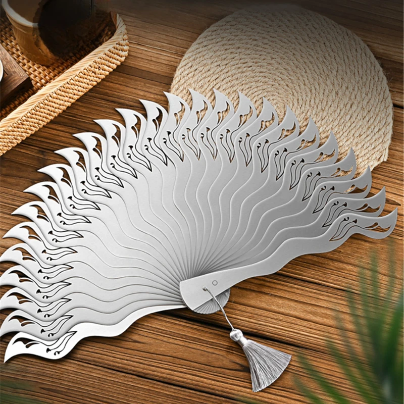 New Chinese Fine Steel Antique China Fan Hollow Self-Defense Kung Fu Tai Chi Portable Men Metal Stainless Folding Fan