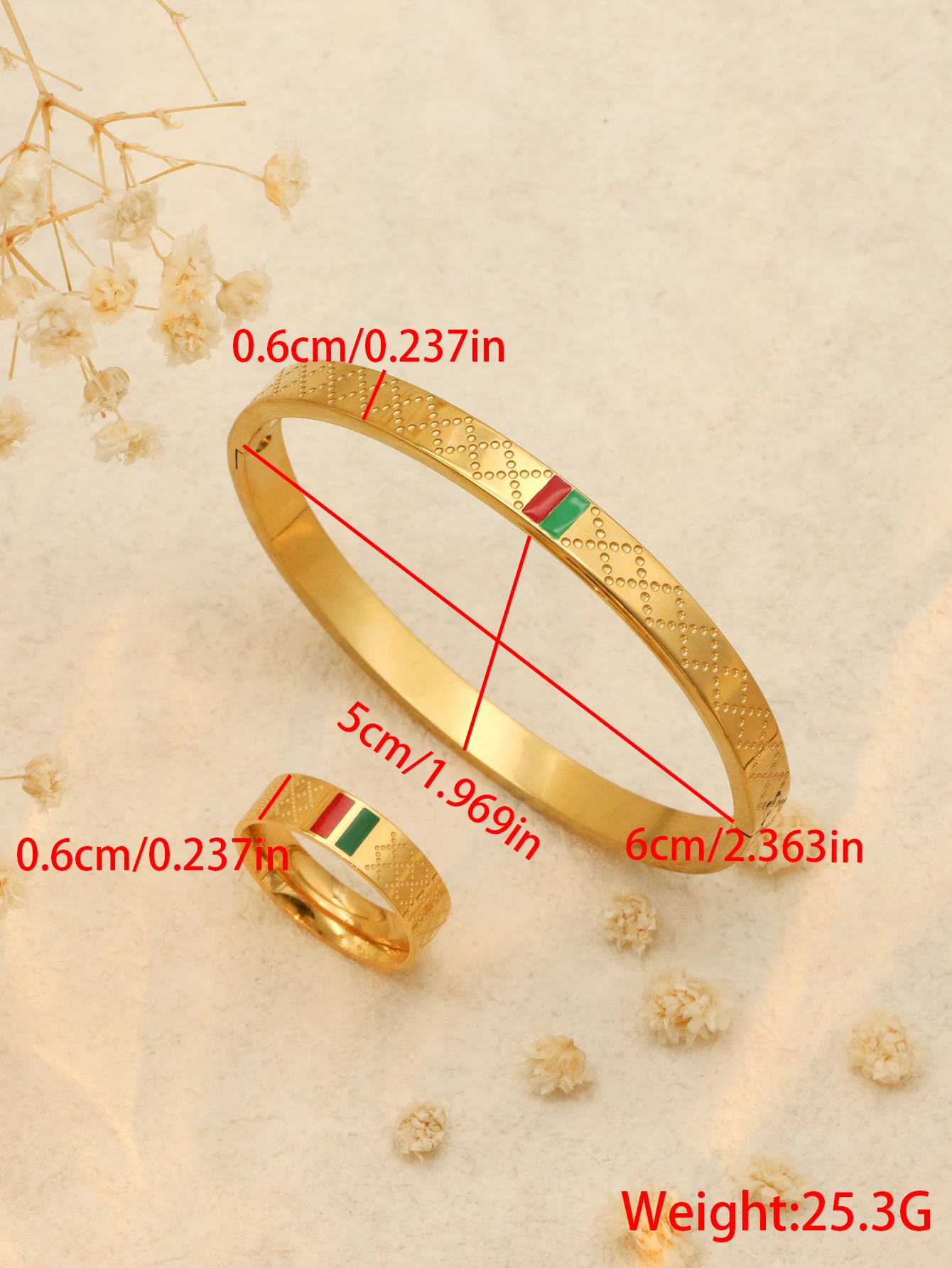 1Set/2Pcs Vintage Red Green Cross Stainless Steel Brand For Women Men Bracelets Jewelry Love Ring Set