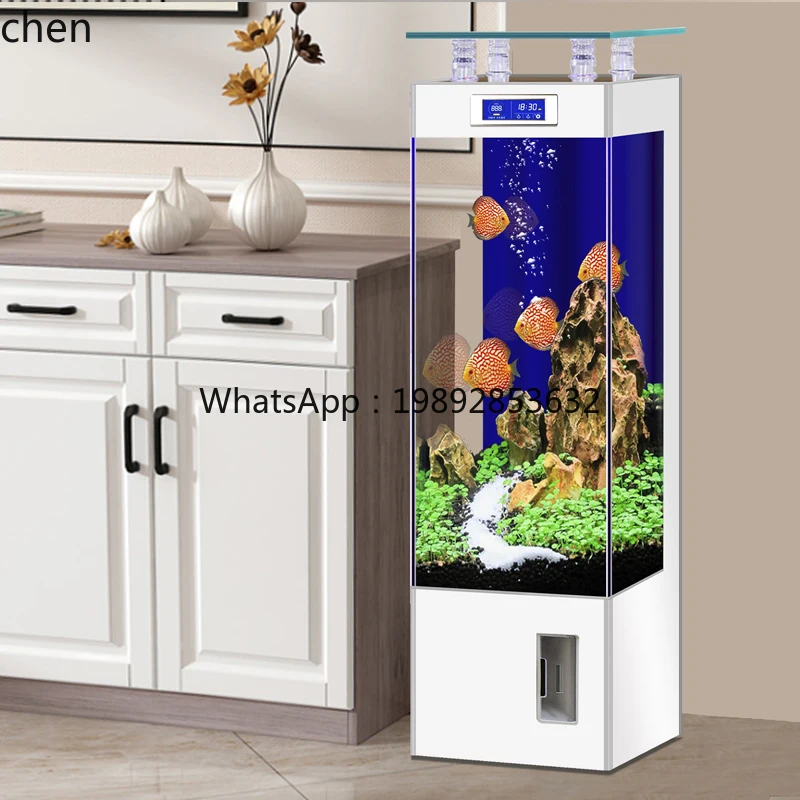 YGG  glass fish tank living room small household vertical floor ecological goldfish tank smart aquarium