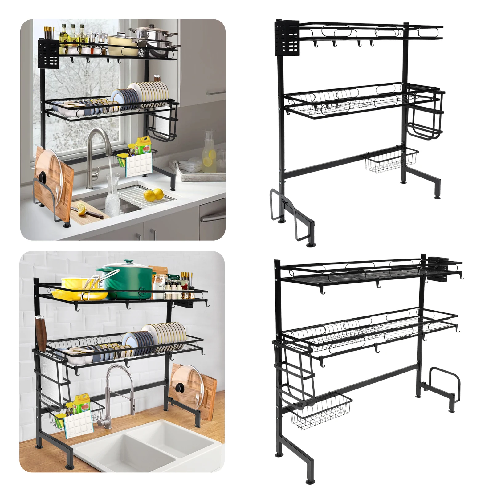 رف تجفيف الأطباق بطبقتين فوق الحوض مقاس 62/82 سم، تجفيف أدوات المائدة، رف المطبخ مناسب لتخزين مستلزمات المطبخ في المطبخ #3