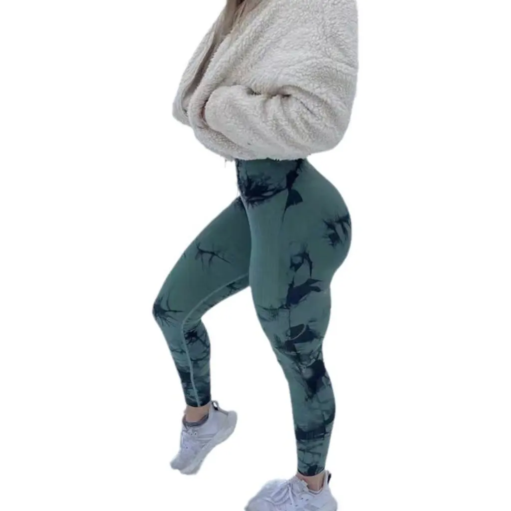 

High Waist Seamless Tie-Dye Yoga Fitness Pants for Women Hip Lifting Belly Contracting Sports Tights European American Style