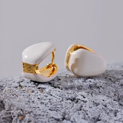 Mchic White Red Enamel Water Drop Geometric Hollow Hoop Earrings 14K Real Plated Statement Trendy Daily Jewelry for Women