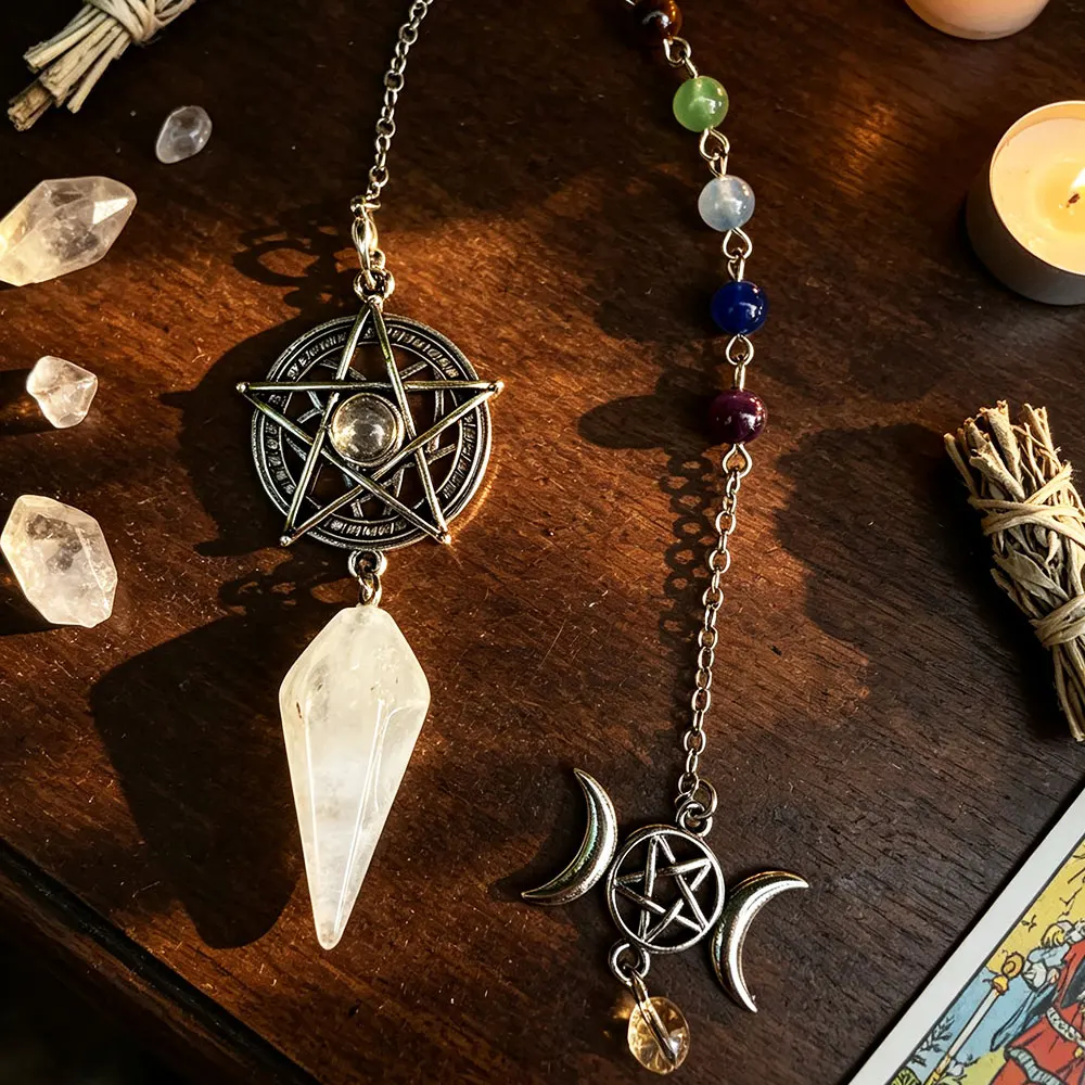 Real Rock Crystal Pendulums for Divination Natural Gem Stone Pendant Amethysts Pink Quartz Black Obsidian Reiki Penduluos X465