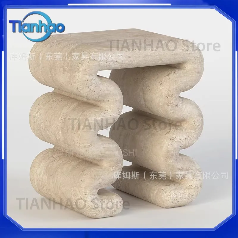 Minimalist Natural Travertine Side Table for Designer Villa Living Room Home Use Luxury Flower Table for Natural Marble