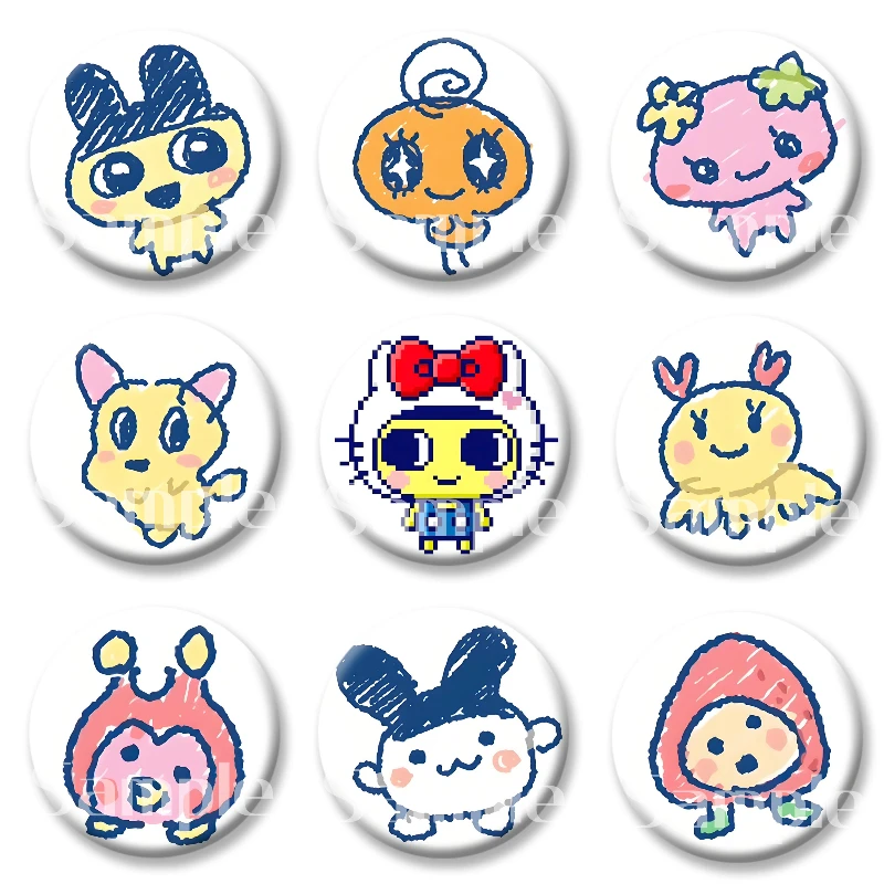 

58mm Tamagotchi Mametchi Gozarutchi Round Brooch Badge Refrigerator Magnets Keychain Mirror Jewelry Accessories Kawaii Gifts