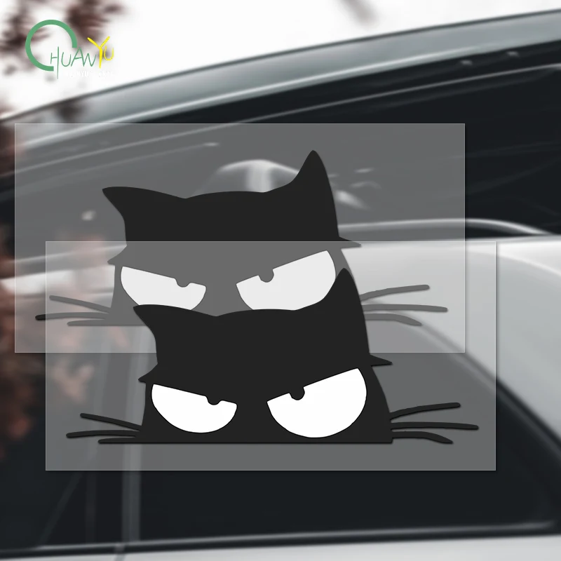 Lacquered Car Decals With A Cute Kitten Peeking Out The Window With A Naughty Expression; Electric Car Window Glass Decal