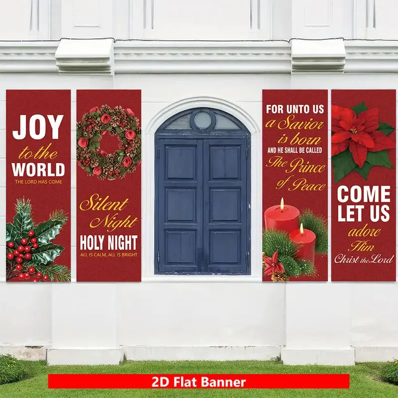 VIKAMA Christmas Carol Banner Joy To The World Silent Night Holy Night Vertical Wall Hanging Decor Living Room Entryway Gift