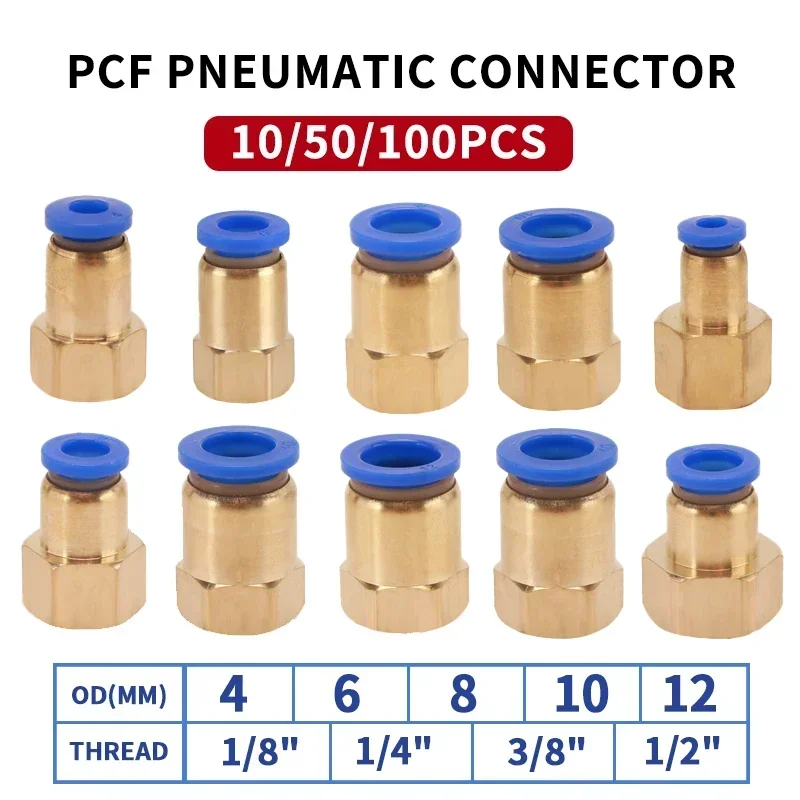 PCF Air Pipe Fitting 4 6 8 10 12mm Hose Tube 1/8 3/8 1/2 1/4 BSP Female Thread Brass Pneumatic Connector Quick Joint