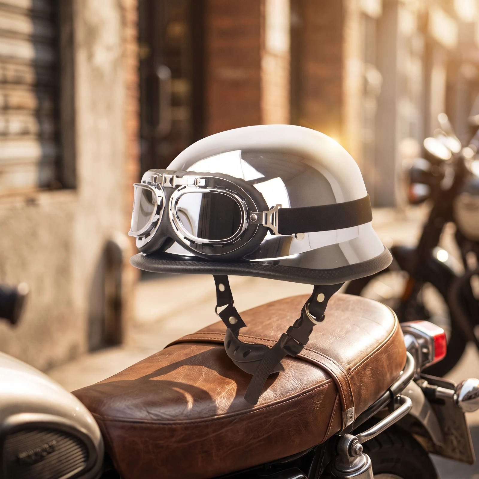 Half-Face Helmet with Goggles Electroplated Open-Face Helmet with Goggles Streamlined Long-Lasting for Motorcyclists