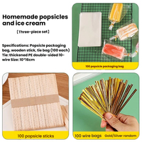 300 Pcs Popsicle Sticks and Pop Bags Set Ice Cream Clear Plastic Self-adhesive 8*20 Cm Pouch with 11*1 Cm Wooden Sticks