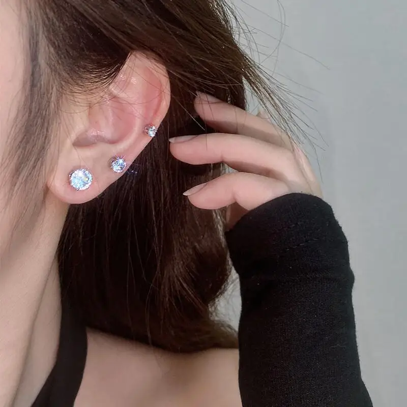 5/6/7/8mm Punk Round Zircon Magnetic Ear Studs Clips Non Piercing Stainless Steel Small Earrings for Women Men Fashion Jewelry view 4