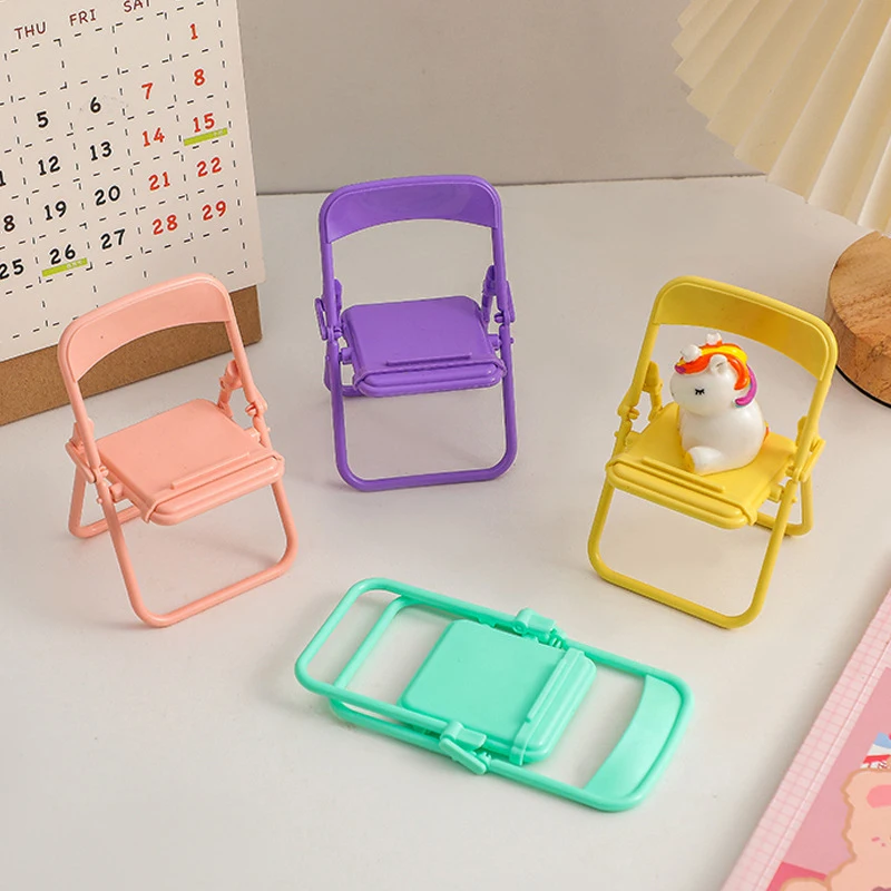 Creative Foldable Mini Chair Stand Desktop Phone Holder Cute Sweet Decorative Ornament Universal Box for Mobile Devices