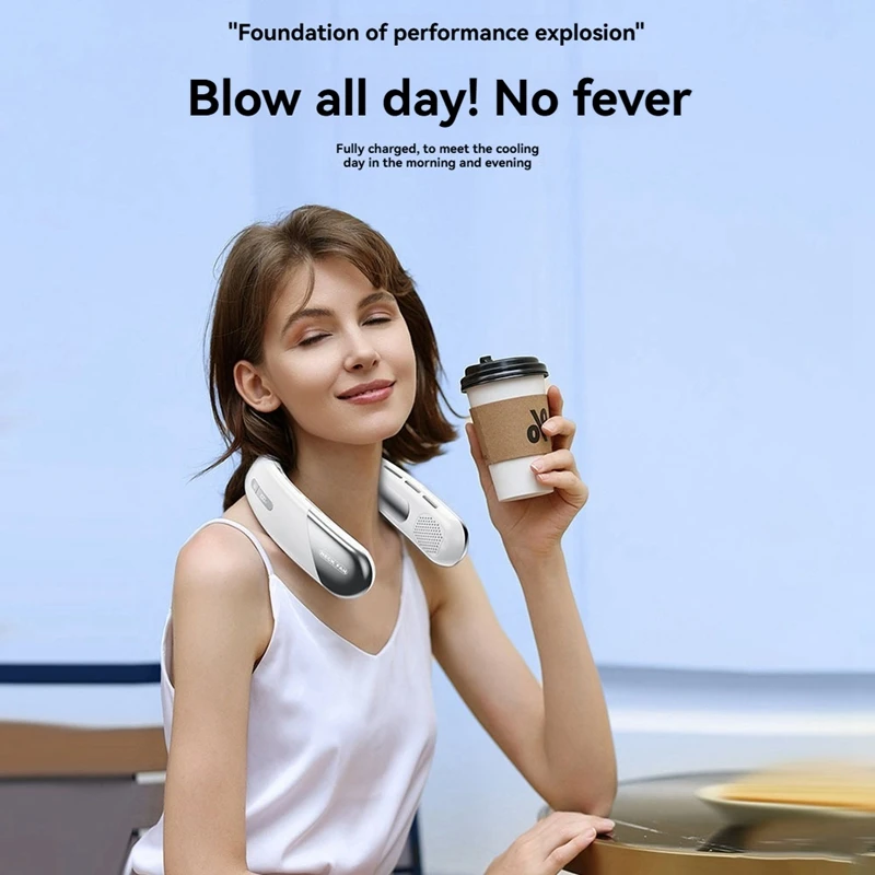 ABNO-Mute Portable USB Neck Fan 1200Mah Bladeless Cooling Neck Fan LED Digital Display 5Th Gear Wind Electric Fans