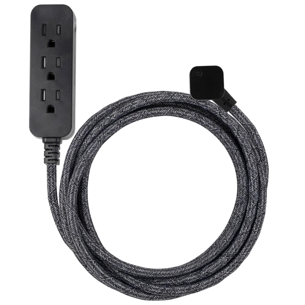 10ft Braided Extension Cord 3 Outlets Surge Protection Flat Plug Durable Fabric Cover Home Office Décor Power Strip