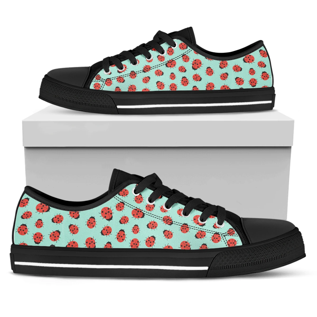 ELVISWORDS Fashion Seven Star Ladybug Print Lightweight Lace Up Women's Vulcanized Shoes Soft Comfortable Walking Shoes Zapatos