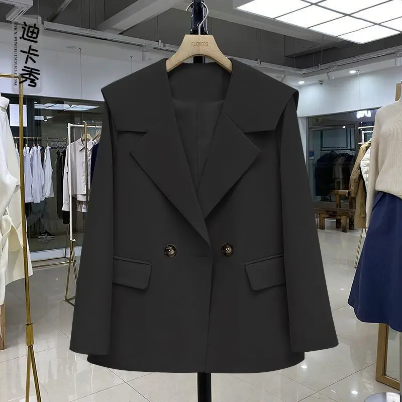 Navy collar design sense women's small suit 2024 autumn new  Korean  beige small suit women  jacket blazer mujer