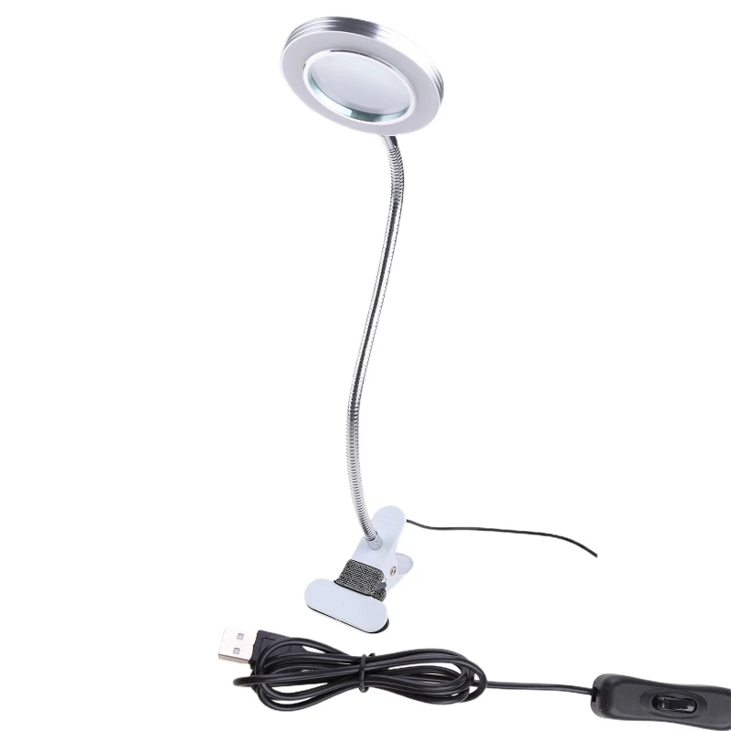 8X Glass Lamp with Light Magnifier Light with Clip Adjustable Desktop