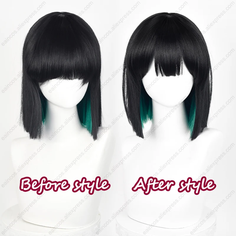 Sua Cosplay Wig 30cm Black Green Mixed Color Bob Wigs Heat Resistant Synthetic Hair