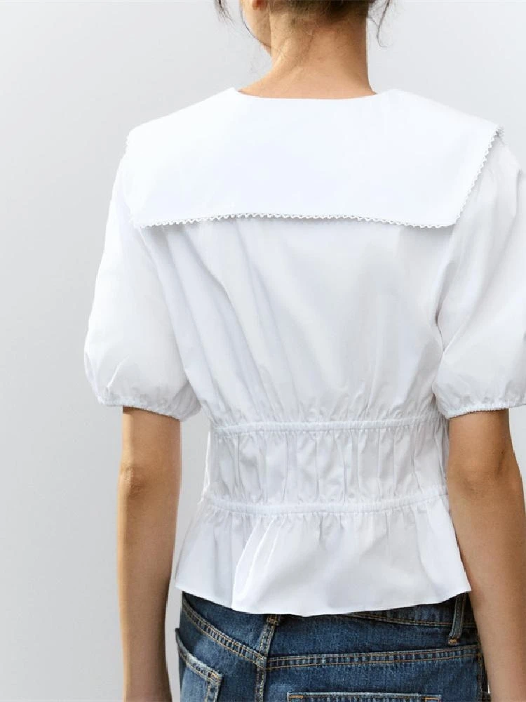 Nuevo diseño de verano para mujer, tela con cinturón y cuello con volantes, ort Sve, versátil, irt Commute Sle, corte ajustado, longitud Regular