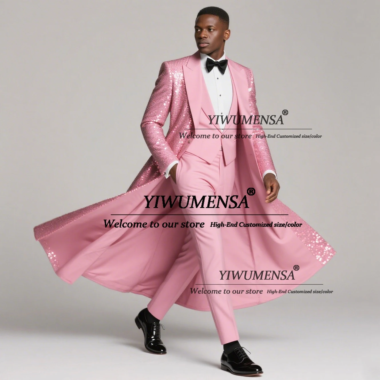 Abiti da sposa con paillettes brillanti per uomo Set da 3 pezzi Blazer da sposo monopetto Abiti Smoking da sposa personalizzati a coda lunga