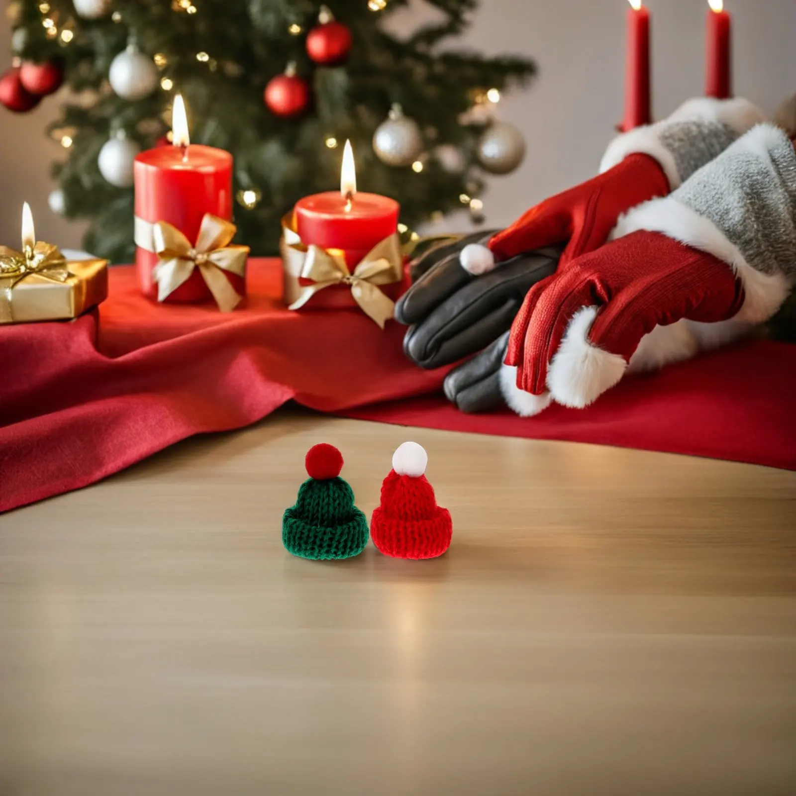 40 Pezzi Mini Cappelli Natalizi Lavorati a Maglia, Cappellini di Babbo Natale in Miniatura per Decorazioni Festive, Ornamenti Piccoli in Maglia