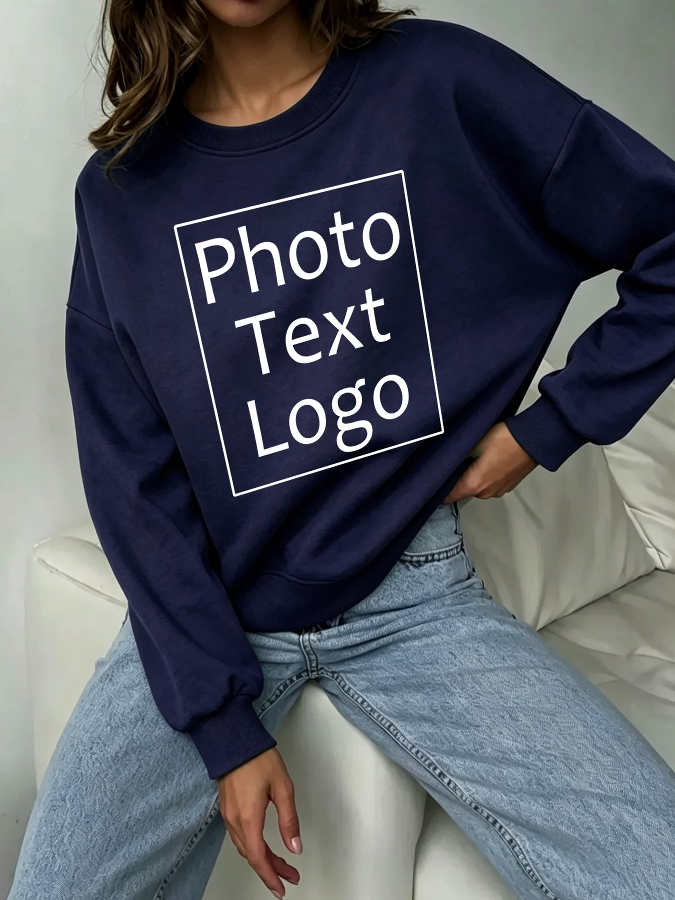 Sweatshirts Personalized Custom Design Fleece Warm Pullover Woman Sport All-Match Streetwear Office Team Workwear O-Neck Top