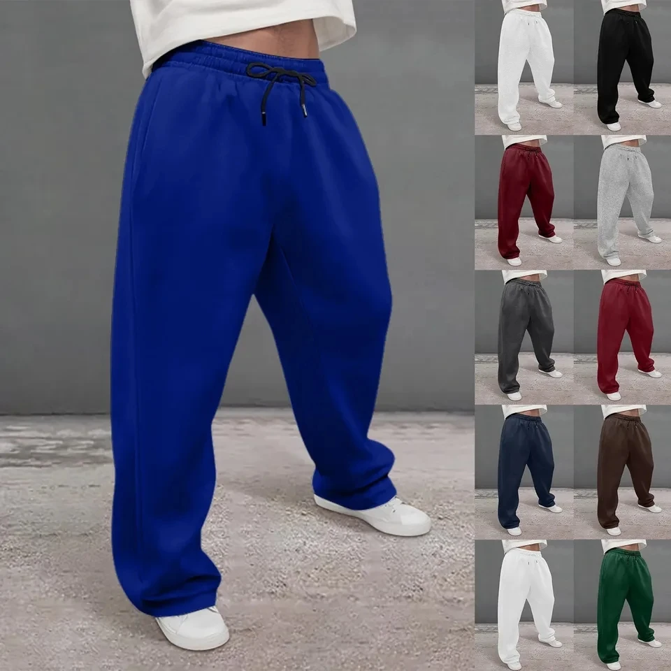 Men's Fleece Sweatpants Jogging Wear Track Pants Solid Color Drawstring Baggy Trousers Streetwear Men Overalls Running Pants