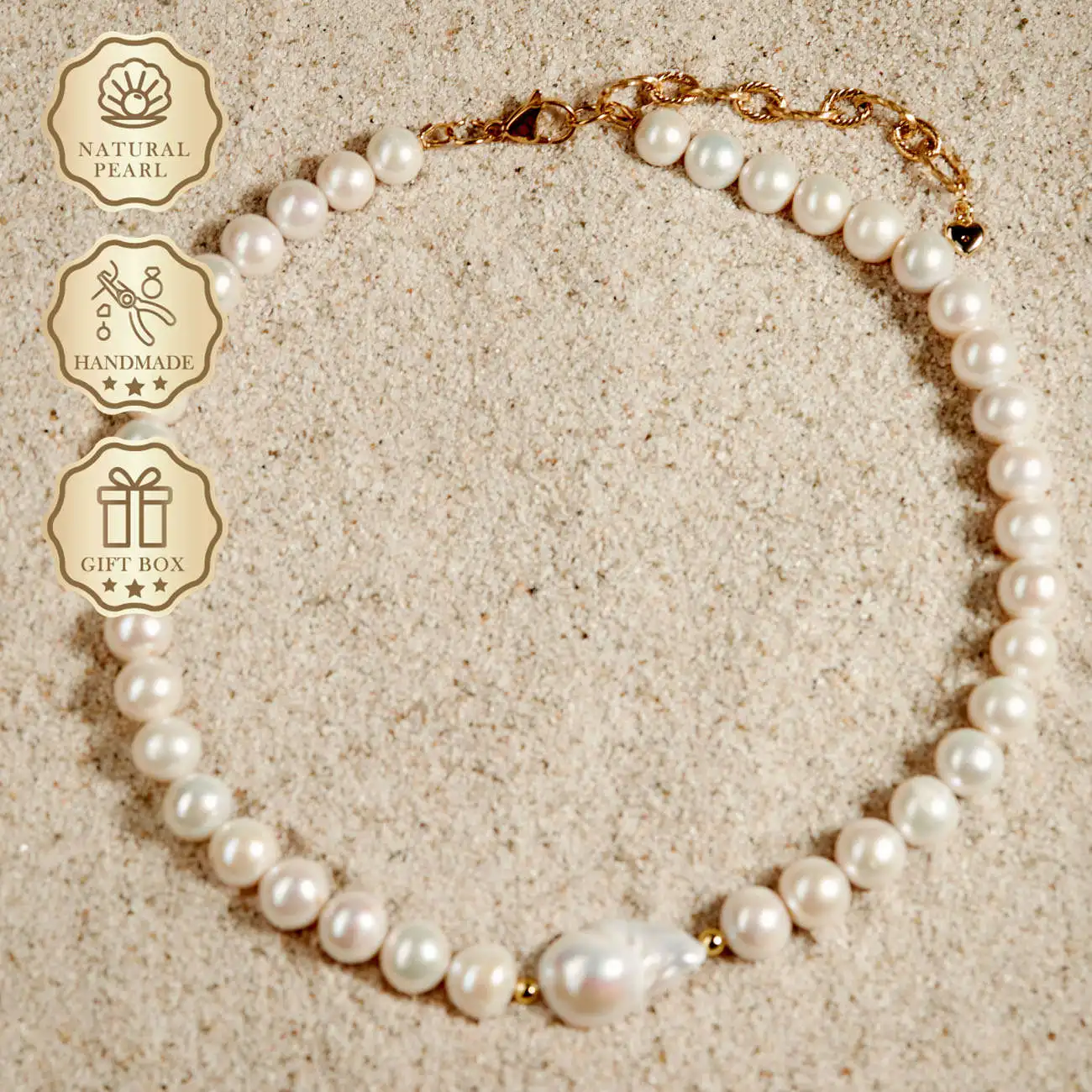 

MYSOYA White Freshwater Pearl Necklace 10–11mm with Baroque Pendant & Gold Extender Chain, Gift Box, Birthday/Anniversary Gift
