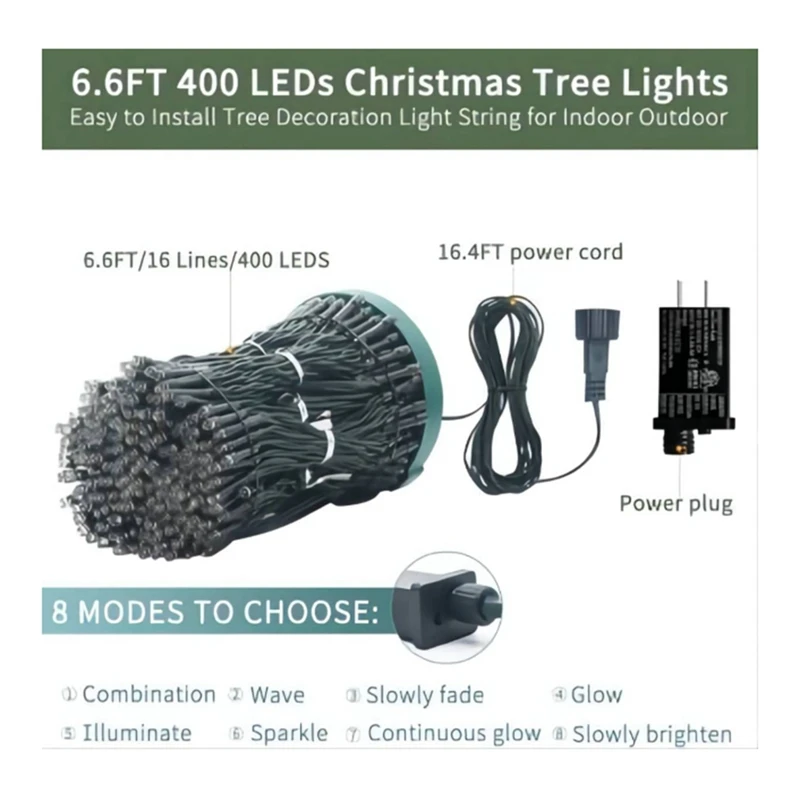 Christmas Tree Lights IP65 Water Proof 16 Lines 8 Modes Christmas Lights Indoor Outdoor Christmas Decorations EU Plug