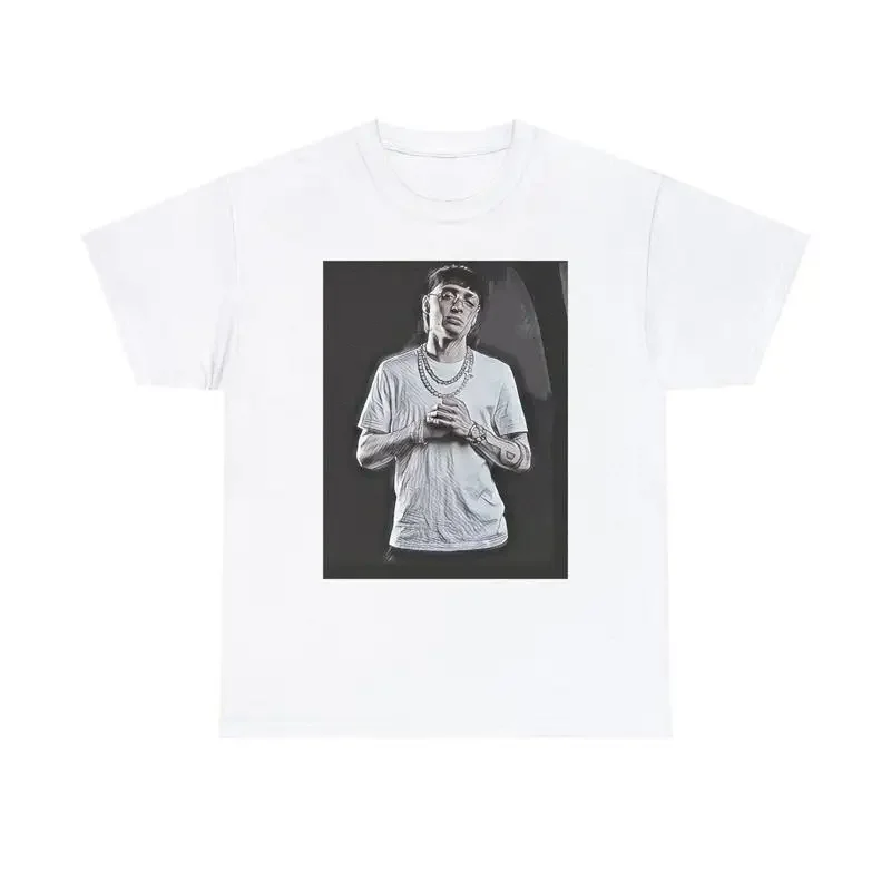 Camiseta de algodón grueso con cuello redondo y estampado Peso Pluma