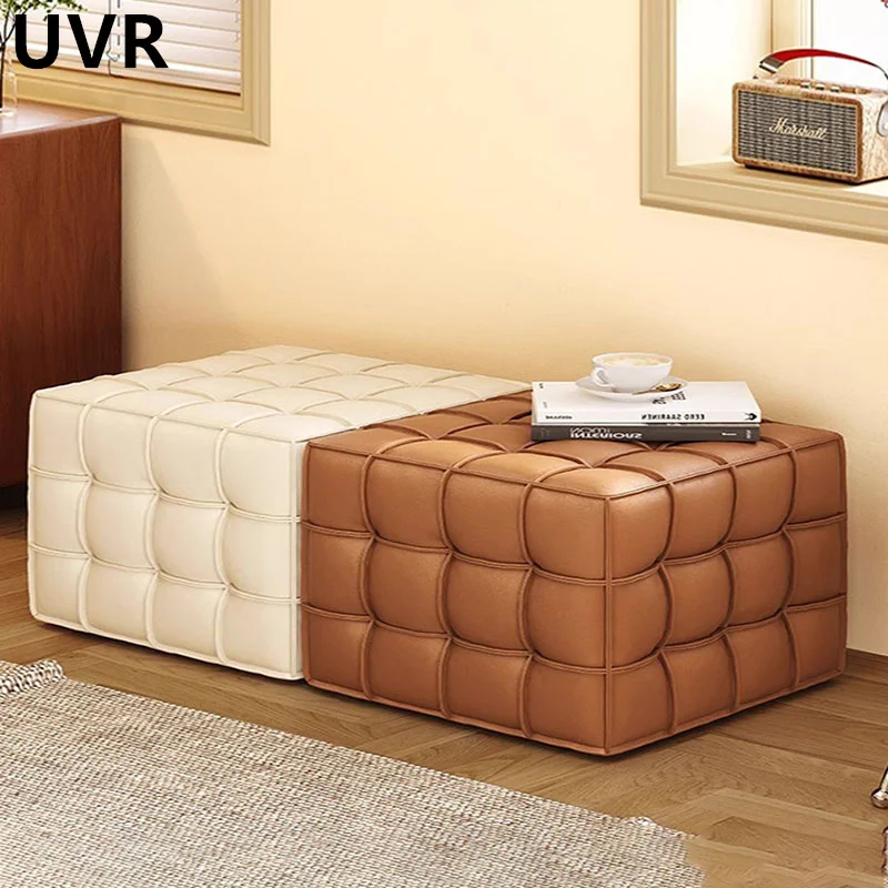 UVR Genuine Leather Square Stool Household Furniture Light Luxury Simple Rubik\'s Cube Stool Doorway Shoe Bench Low Stool