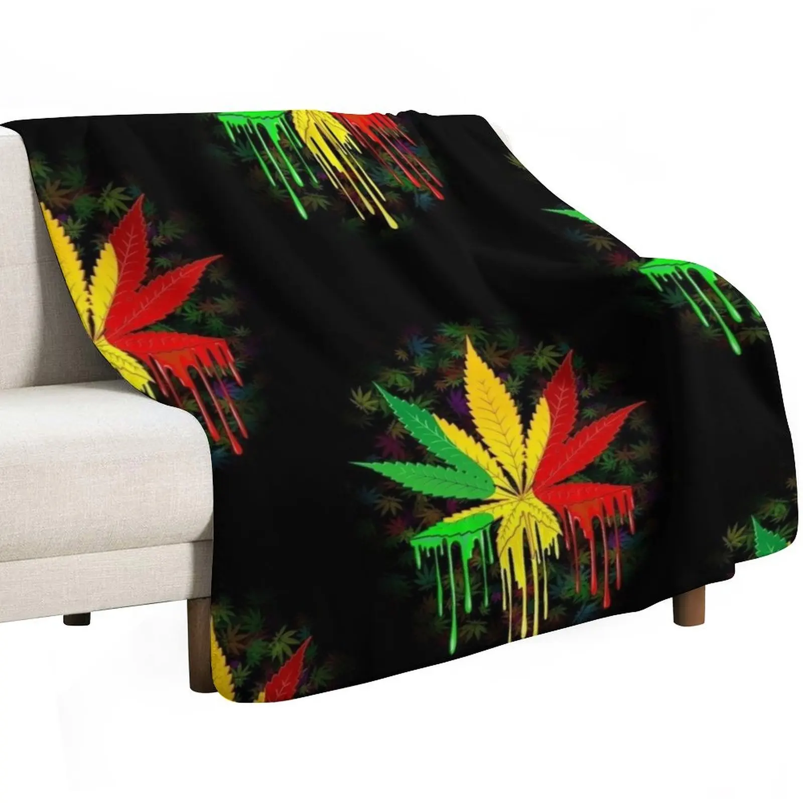 Weed Leaf Throw Blanket Shaggy Furry Soft Blanket for Bedroom Living Room