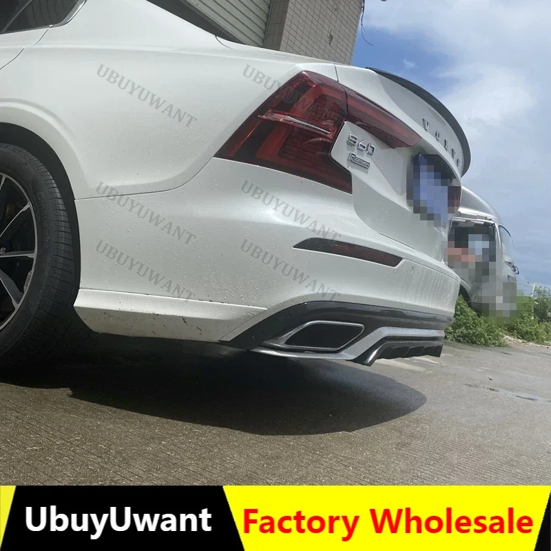 For Volvo S60 V60 (Only For SPORT Style) 3 Pcs ABS REAR BUMPER TRUNK LIP SPOILER DIFFUSER 2020 2021 2022 2023 2024 2025