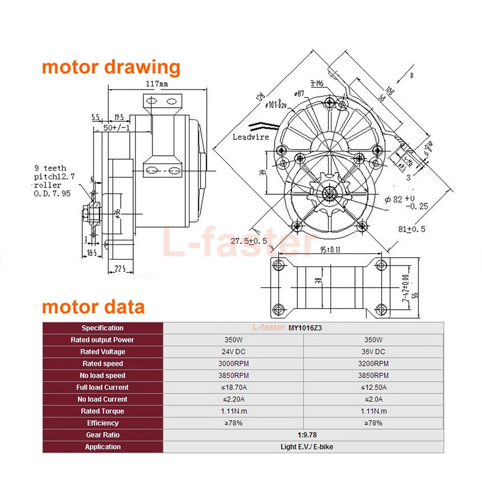 Dual 24V 350W Geared Motor, Fat Wheel, Chain Drive Kit, Sand, Beach, Electric Trolley, Handcart, 10x6.0-6 in