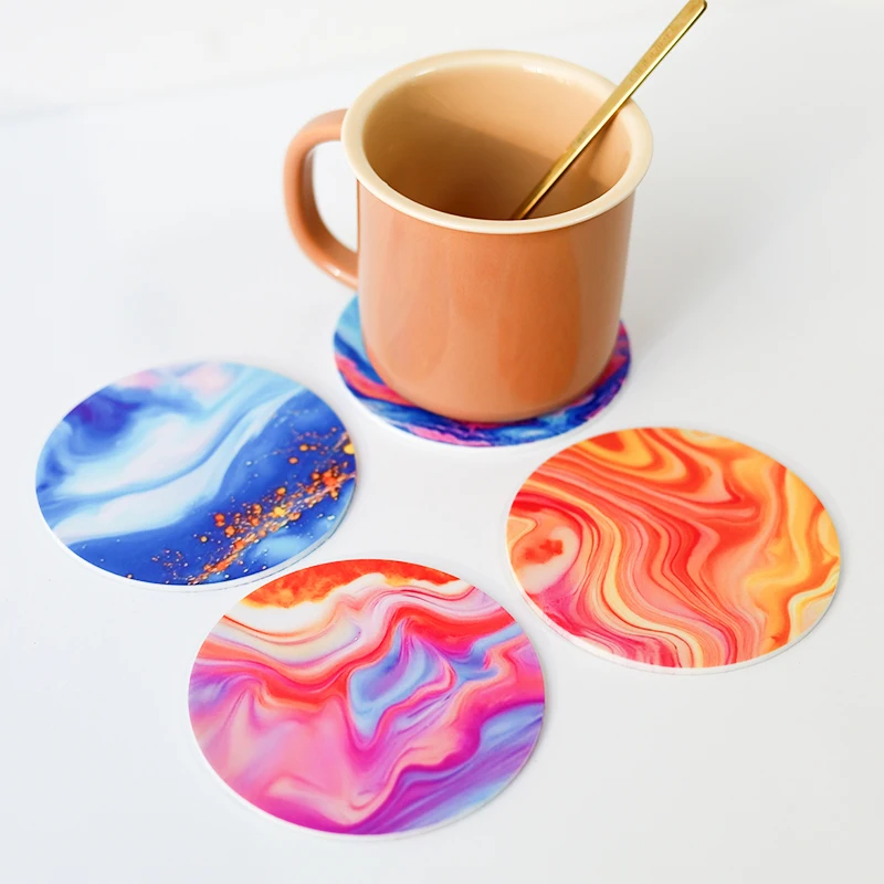 

1/4 Silicone Waterproof Coaster Rainbow Sky Round Heat Resisting and Anti Skidding Drink Coffee Mats Cup Hot Pad Tableware Decor