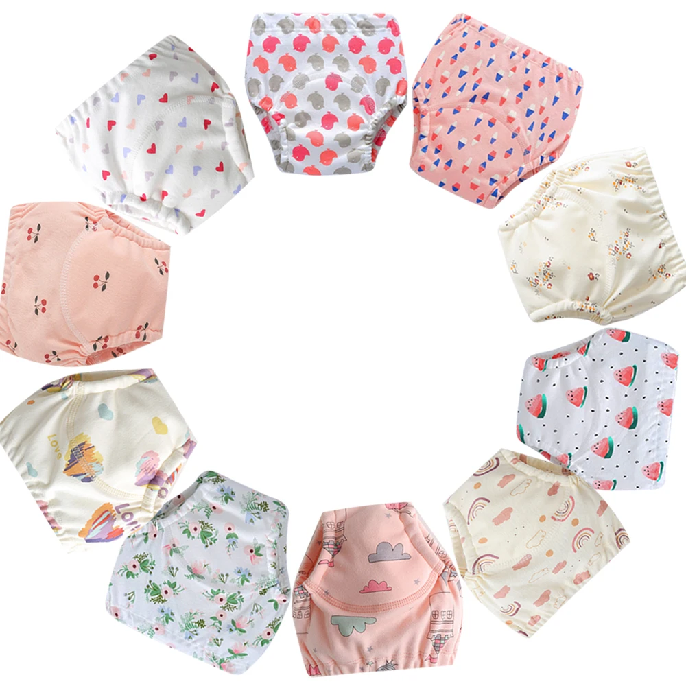

10 шт., детские подгузники с рисунком, карманные экологические тренировочные трусики, многоразовые хлопковые детские тренировочные штаны, тканевые подгузники для новорожденных