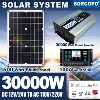 SOECOPO 30000W Portable Solar System Generator Kit 500W Panel 12V 24V To 110V 220V Inverter 100A Controller for Camping Home