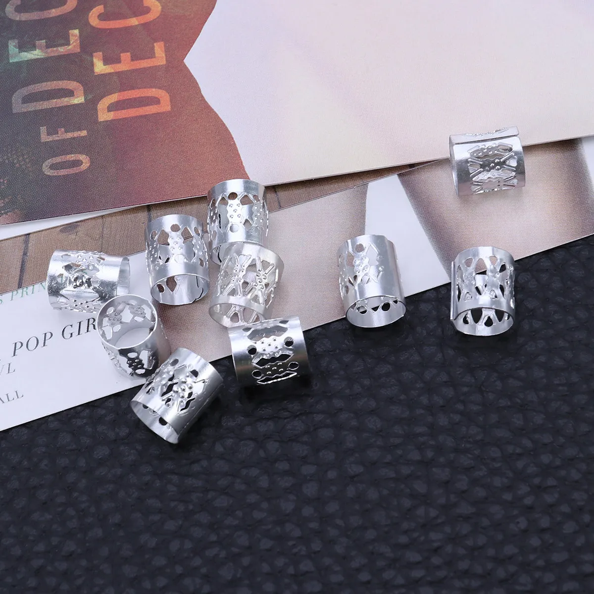 10Pcs Hair Cuffs Adjustable Aluminum Alloy Dreadlock Rings 8Mm Diameter 10Mm Length Braiding Beads for Dreadlocks Hair Styling