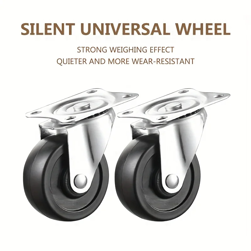4-Pack Heavy-Duty Swivel Plate Casters - 1/1.25/1.5/ 2inch - Iron Frame and Black Pvc Wheels - Suitable for Office Cabinets, Workbenches, Furniture, Storage and Sliding Doors.