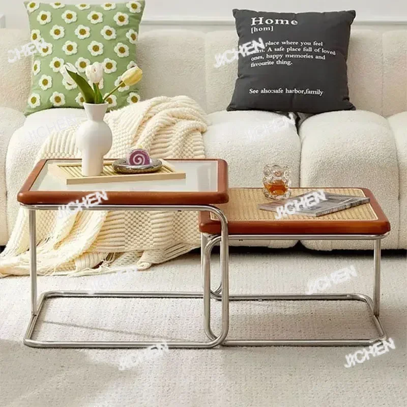 ZQT Nesting Coffee Table Set Of 2 Round Coffee Table With Adjustable Industrial End Table Side Tables For Living Room Balcony Ya