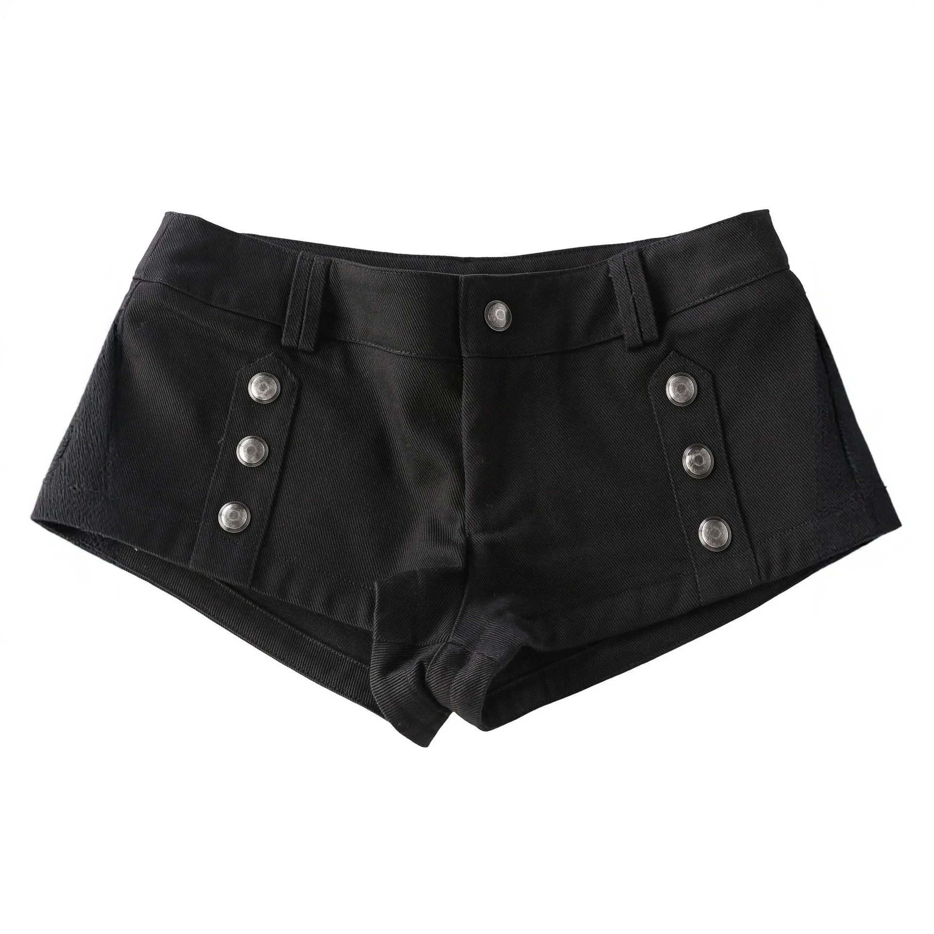 American Retro Black Double-breasted Tight Low-rise Denim Shorts Women Slim Y2k Shorts Hot Pants
