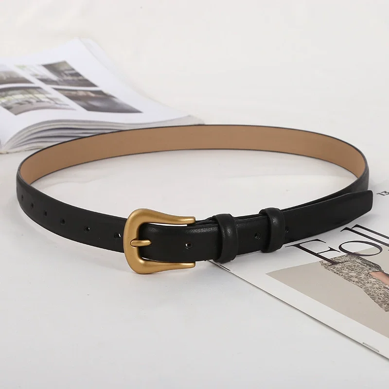 ผู้หญิง Vintage Gold Buckle ของแท้หนัง Cummerbunds หญิงชุดรัดตัวเข็มขัดตกแต่งเข็มขัดแคบ TB344