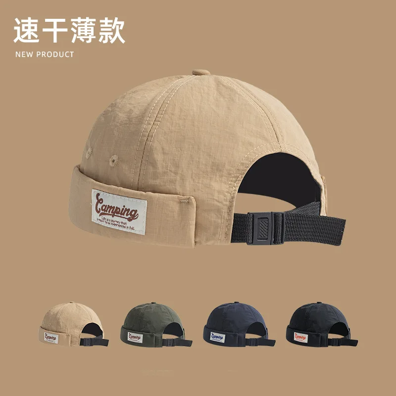 

Men's and Women's No Brim Chinese Landlord Hat Quick-Drying Hip Hop Yupi Personality Skullcap Retro Bald Head round Cap