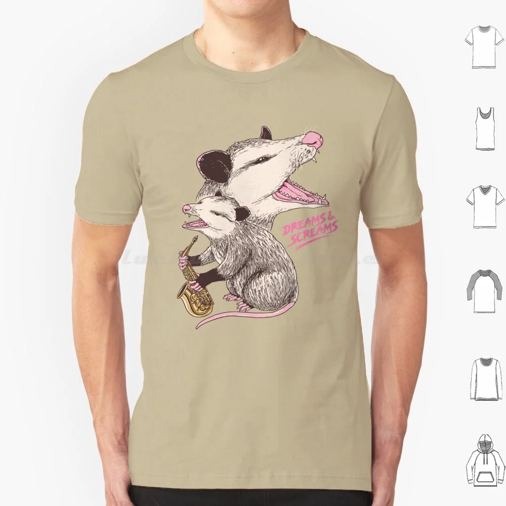 Dreams And Screams T Shirt Cotton Men Women DIY Print Opossum Possum Saxophone 80s Dreams Screams Hiss Memes Trash Garbage