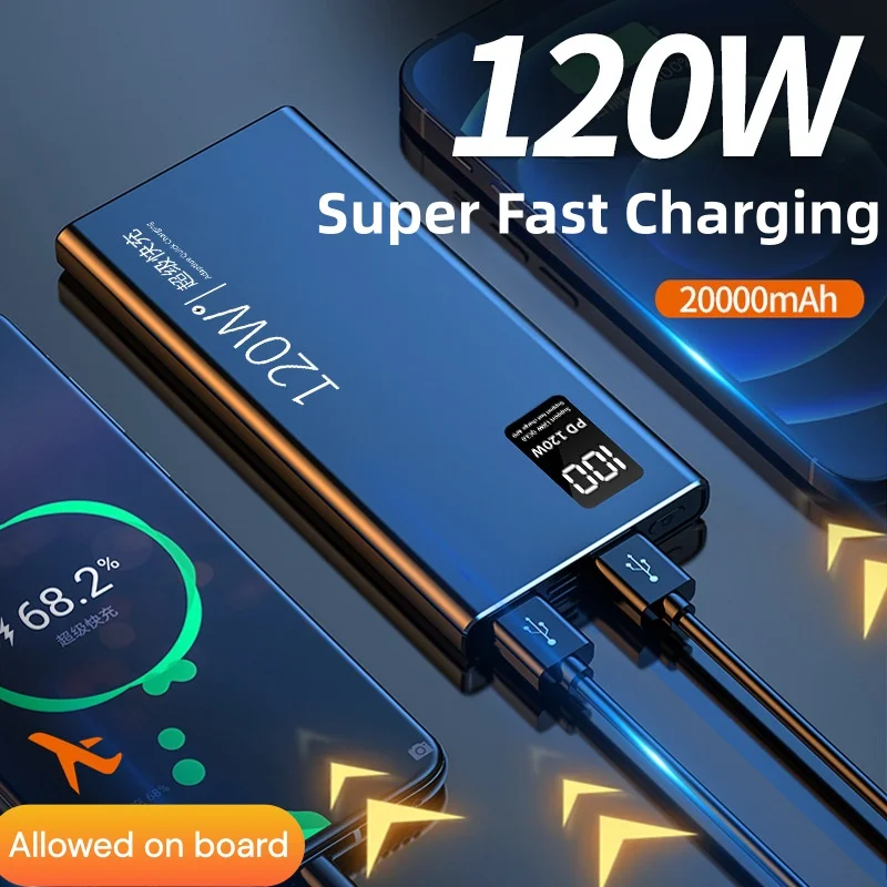 30000 мАч PD18W 120W Power Bank, сверхбыстрая зарядка, портативное зарядное устройство большой емкости с цифровым дисплеем для iPhone и Xiaomi
