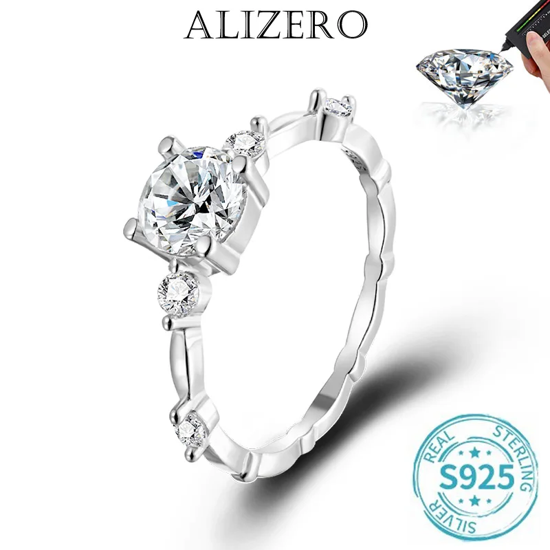 ALIZERO 1ct D Color Moissanite Ring for Woman 925 Sterling Silver Plated 18k White Gold with GRA Wedding Band Fine Jewelry