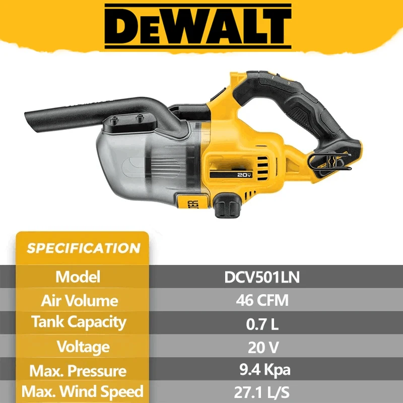 DEWALT DCV501LN 20V Rechargeable Industrial Household Brushless Cordless Vacuum Cleaner Car Vacuum Cleaners Power Hand Tools